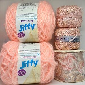 Craft Bundle of Yarn, Thread & Ribbon, Soft Pink